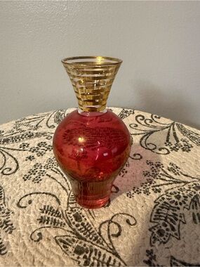 Gold-Trim Red Glass Decorative Vase